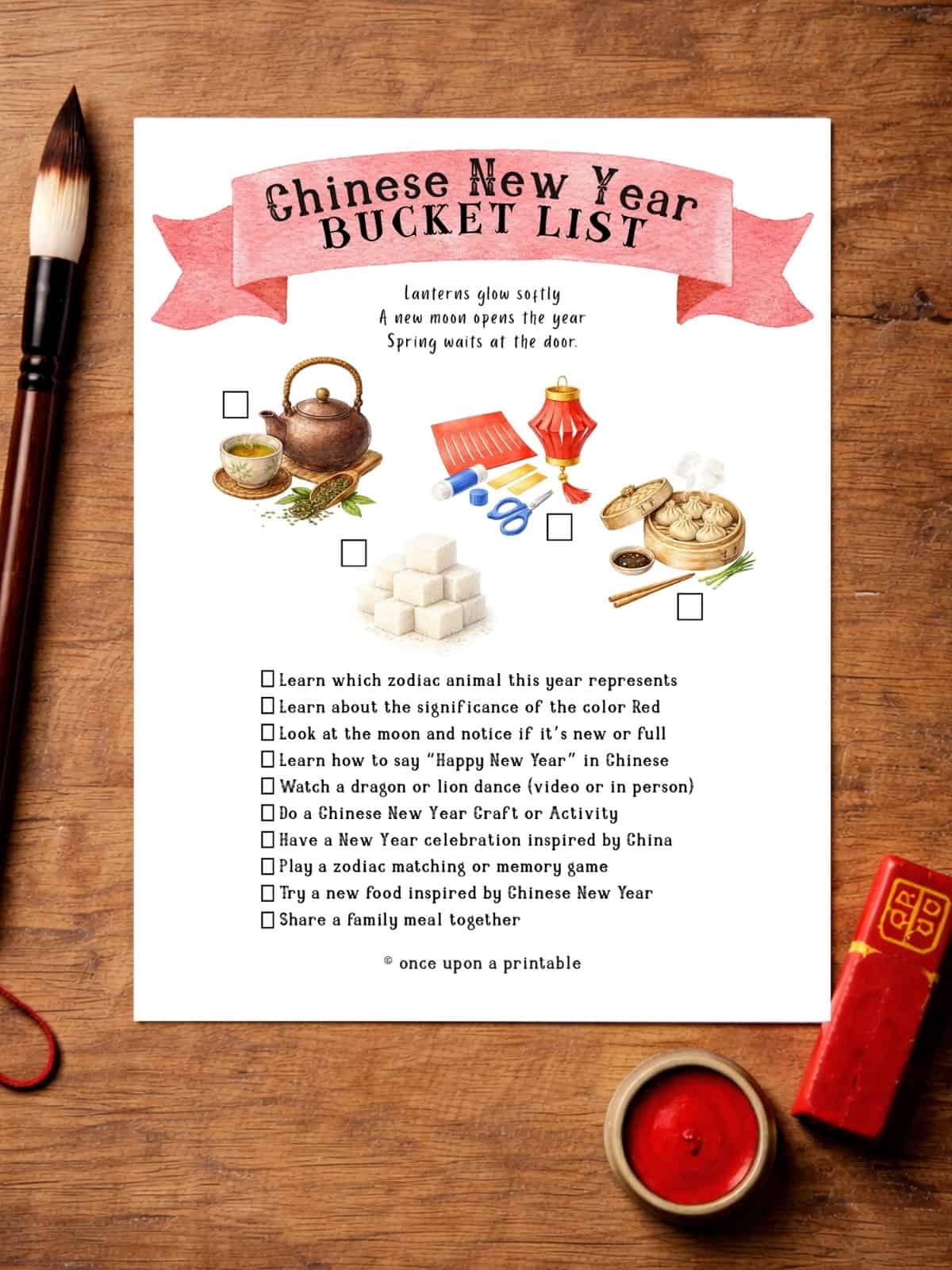 Chinese New Year bucket list activity for kids. 
