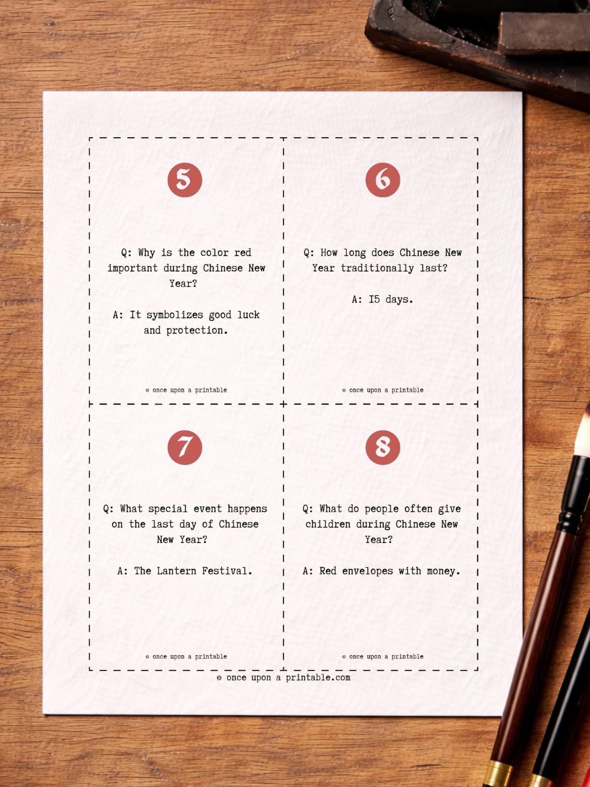 Chinese New Year trivia cards PDf. 