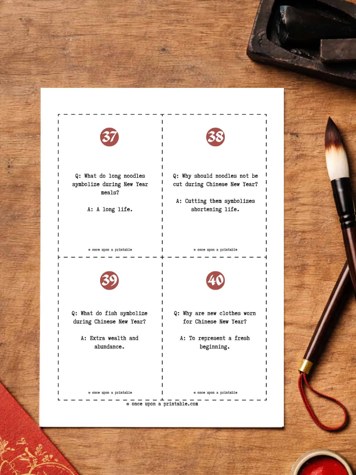 Chinese new year trivia questions cards. 