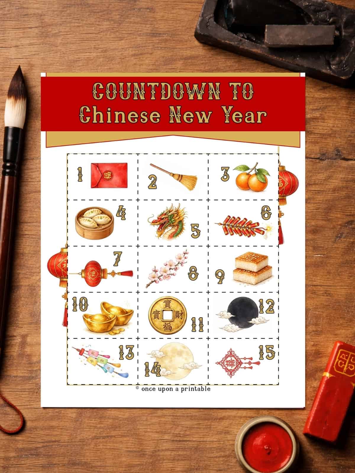 Chinese New Year worksheet countdown activity with cut and paste. 