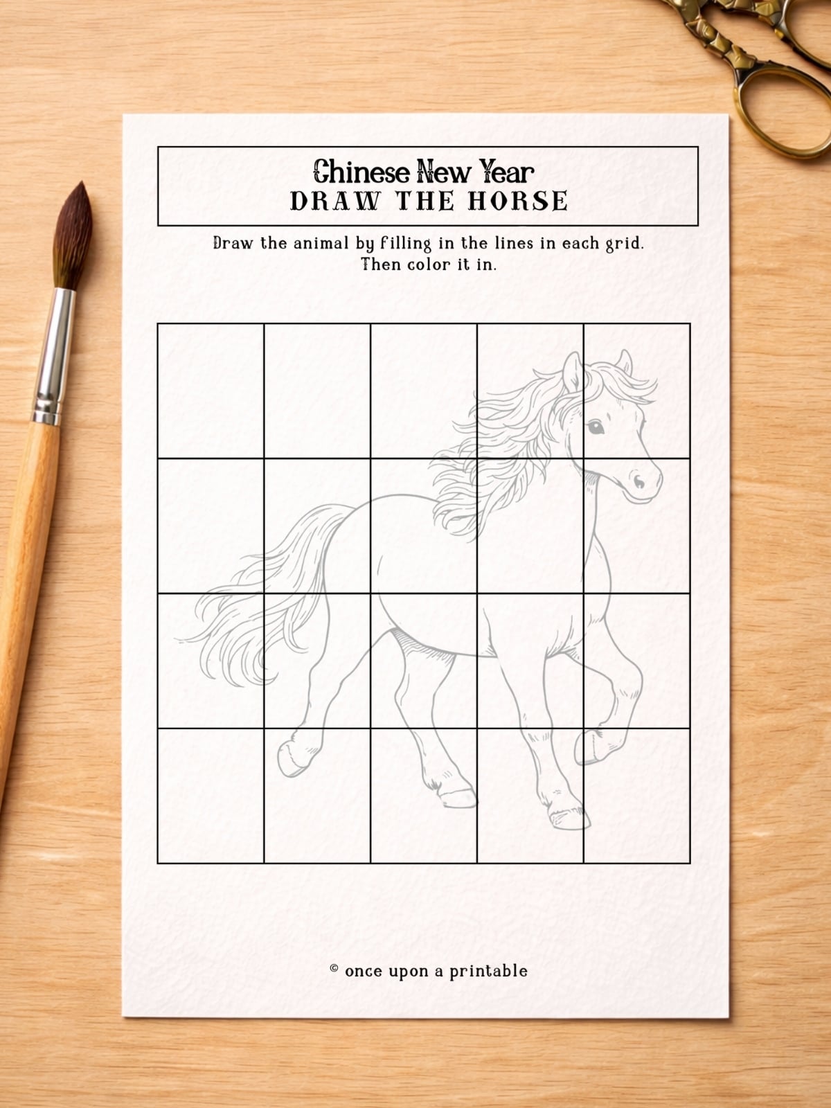 Chinese New Year worksheets draw the horse