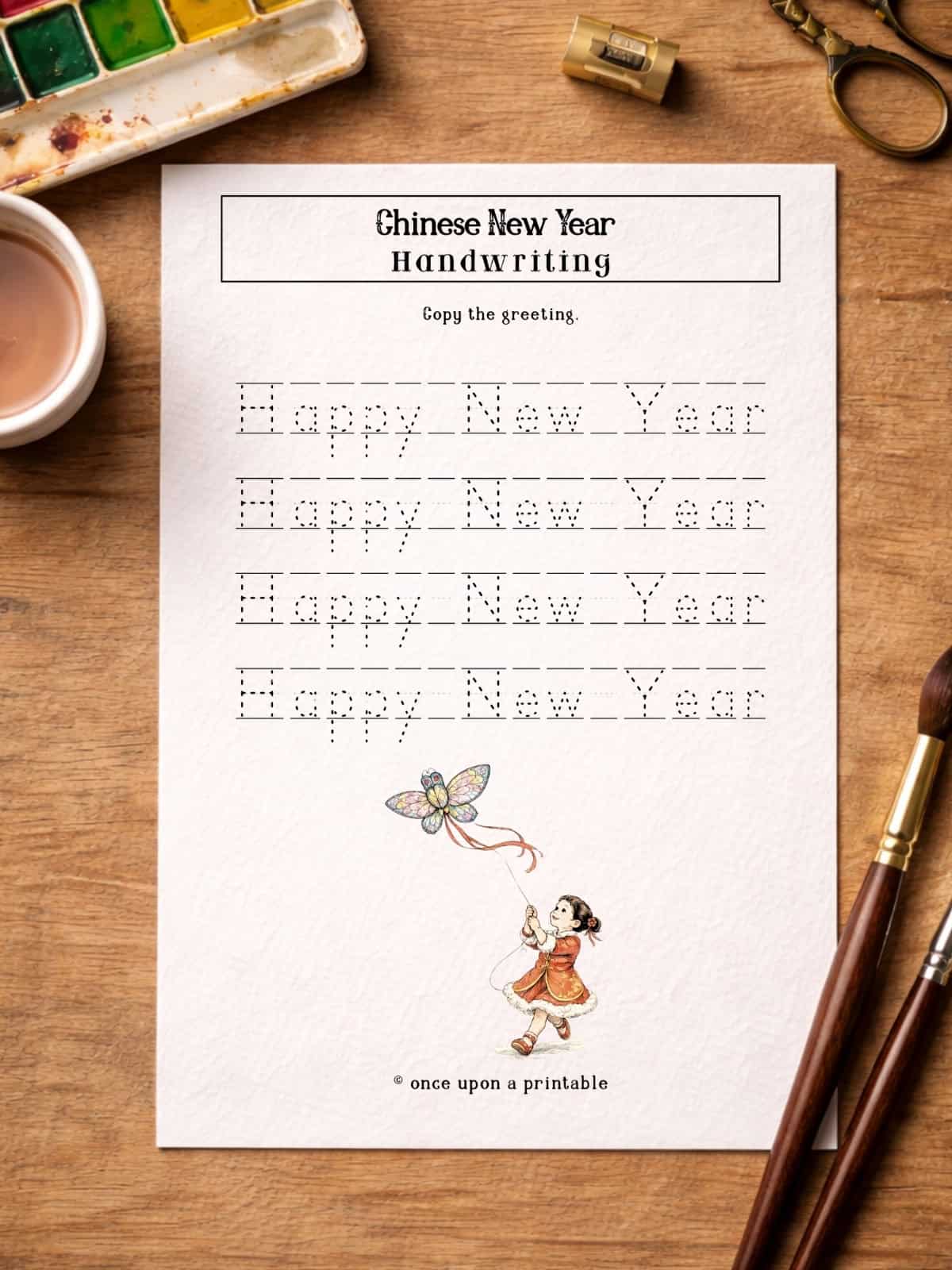 Chinese New Year worksheets handwriting page. 