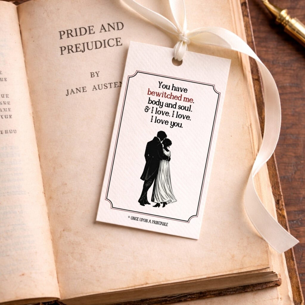 Pride and Prejudice Valentines card turned bookmark.