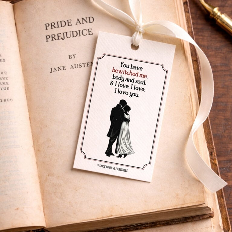 Pride and Prejudice Valentines card turned bookmark.