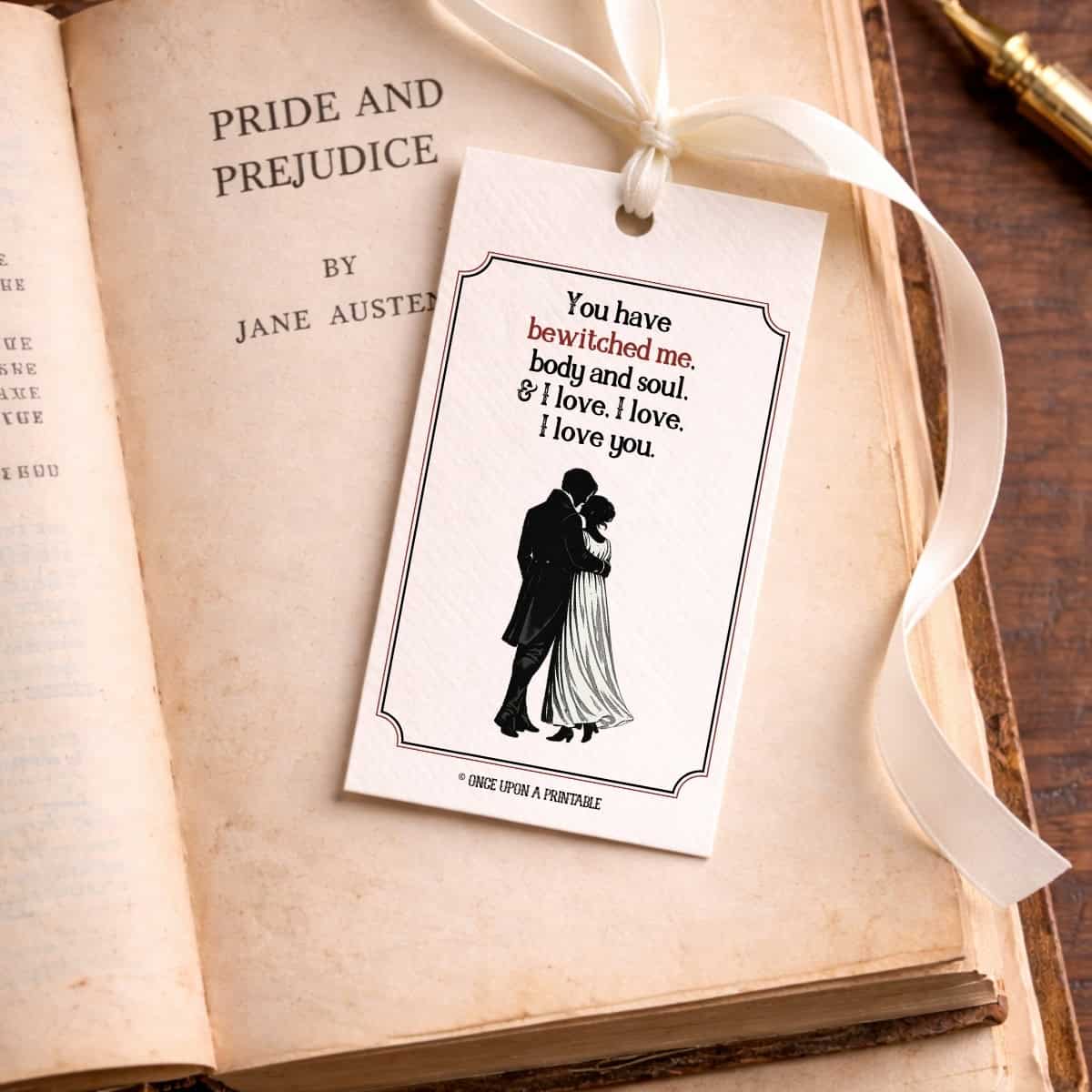 Pride and Prejudice Valentines card turned bookmark.