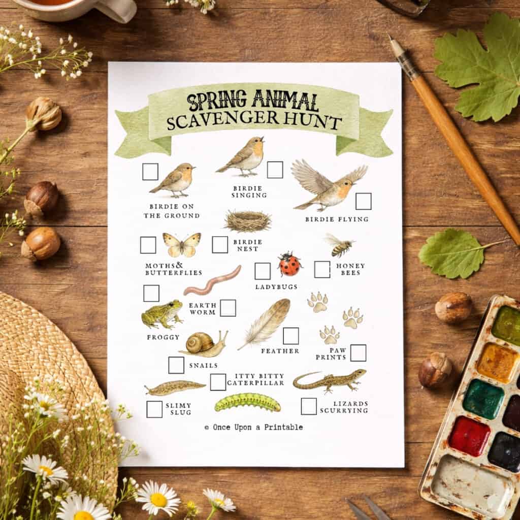 Spring scavenger hunt printables for kids.