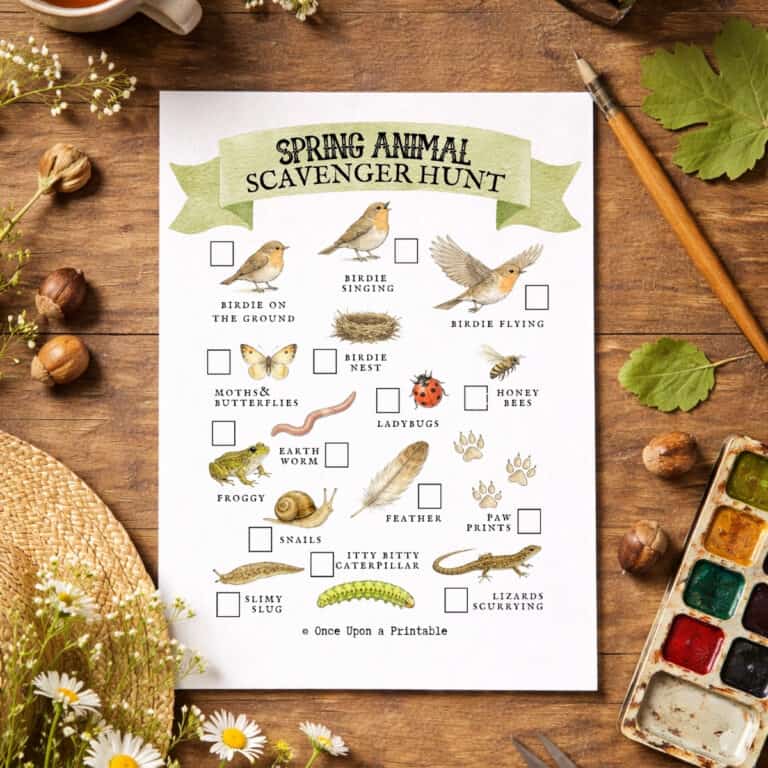 Spring scavenger hunt printables for kids.
