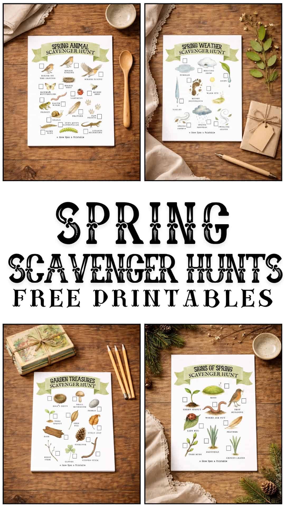 Spring scavenger hunt printables for kids. 