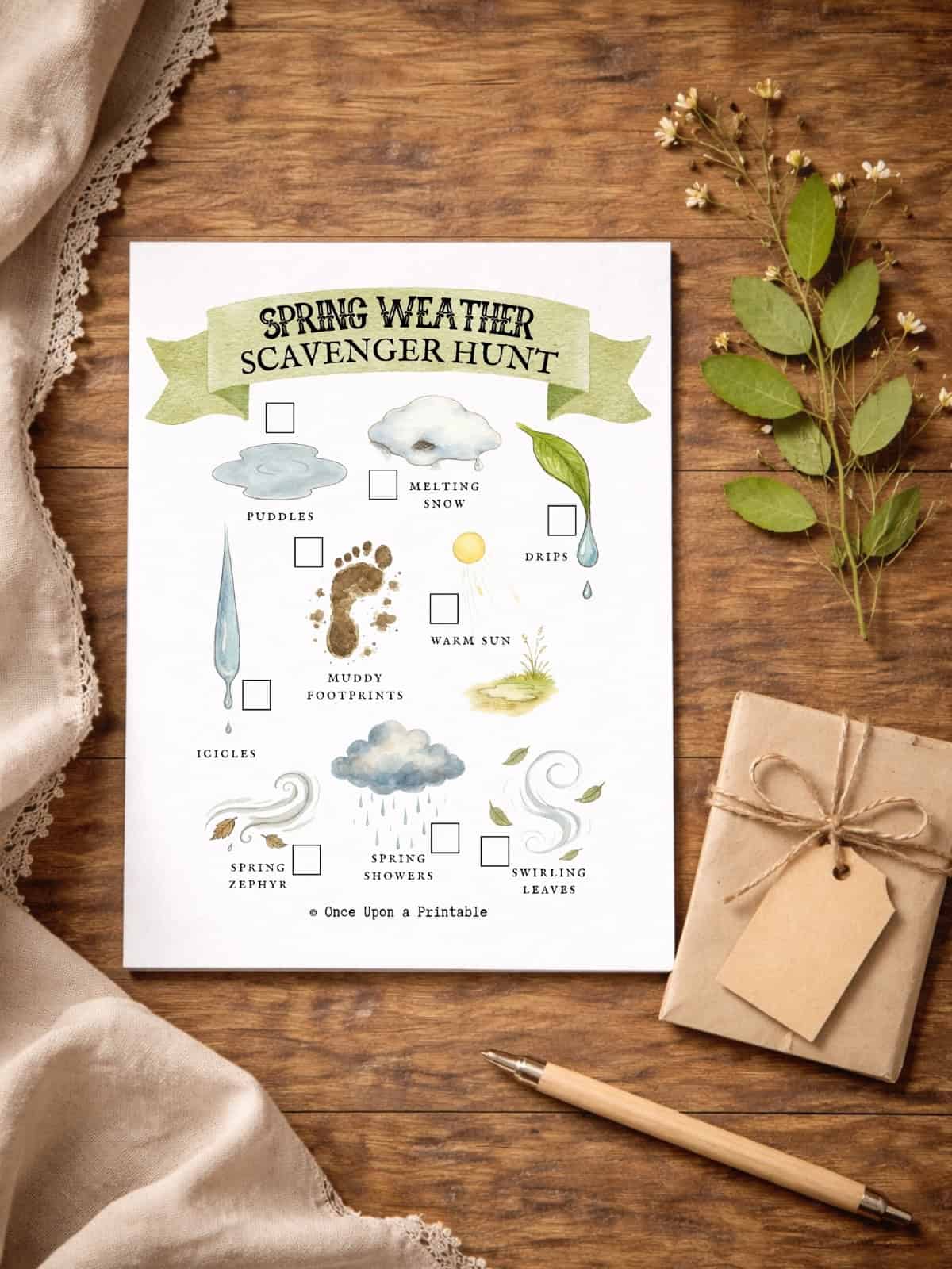 Spring weather scavenger hunt printable.