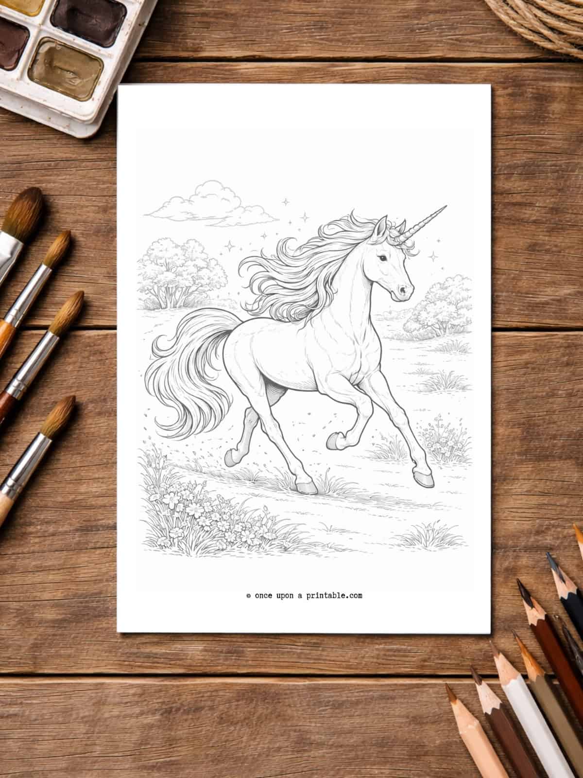 Unicorn horse coloring page for little kids. 