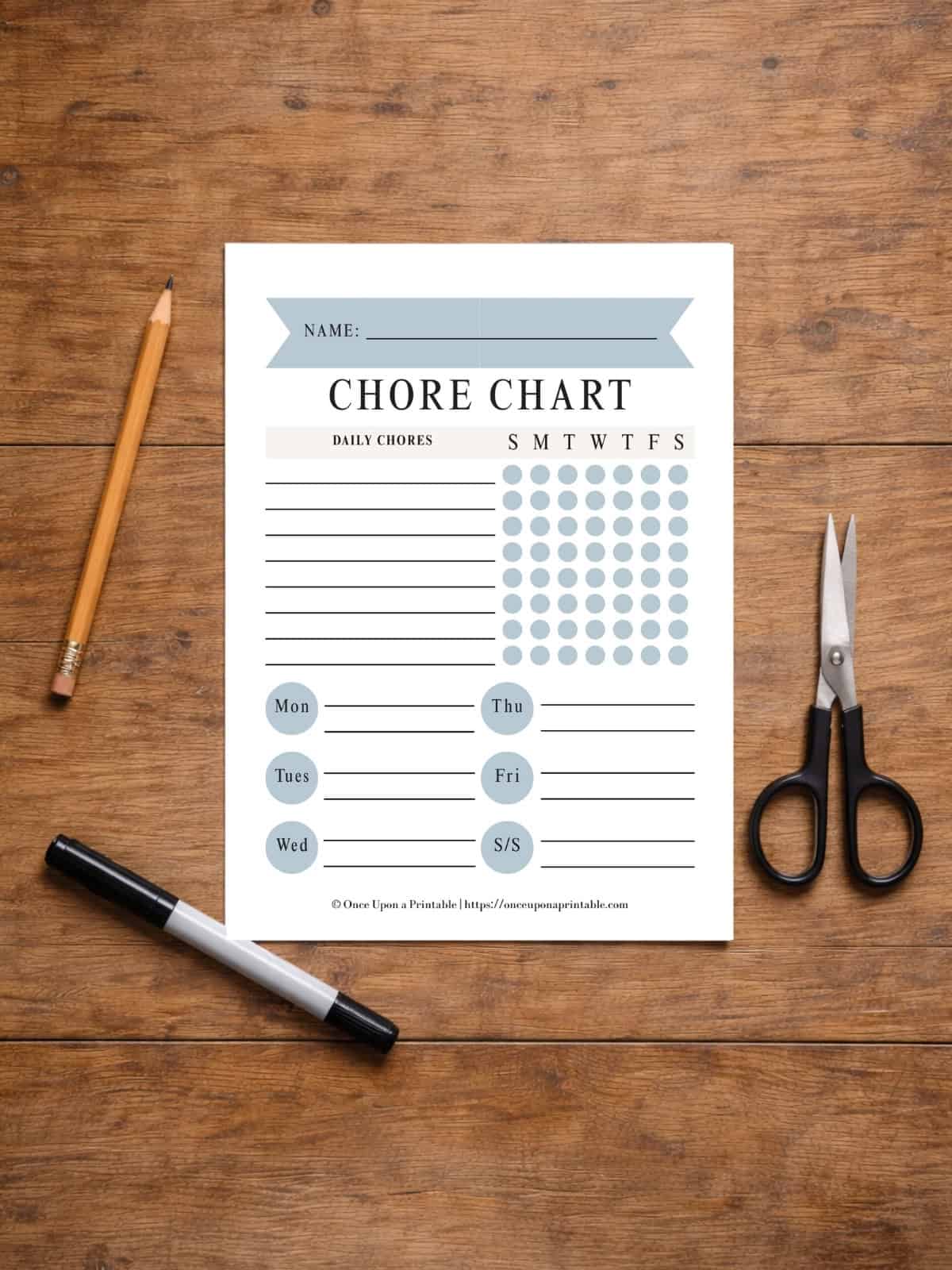 Children's chore charts printable for ages 5-6 blue and pink.