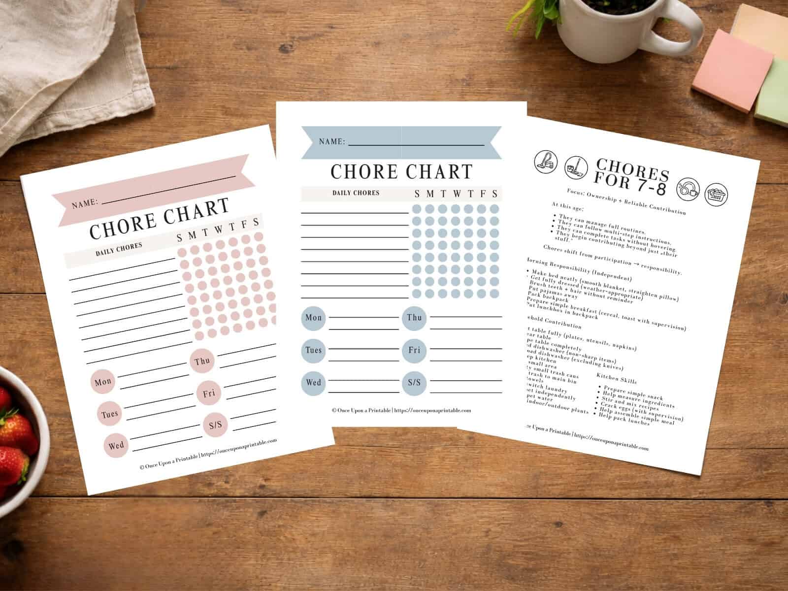 Chore tracker chart printables for children ages 7-8