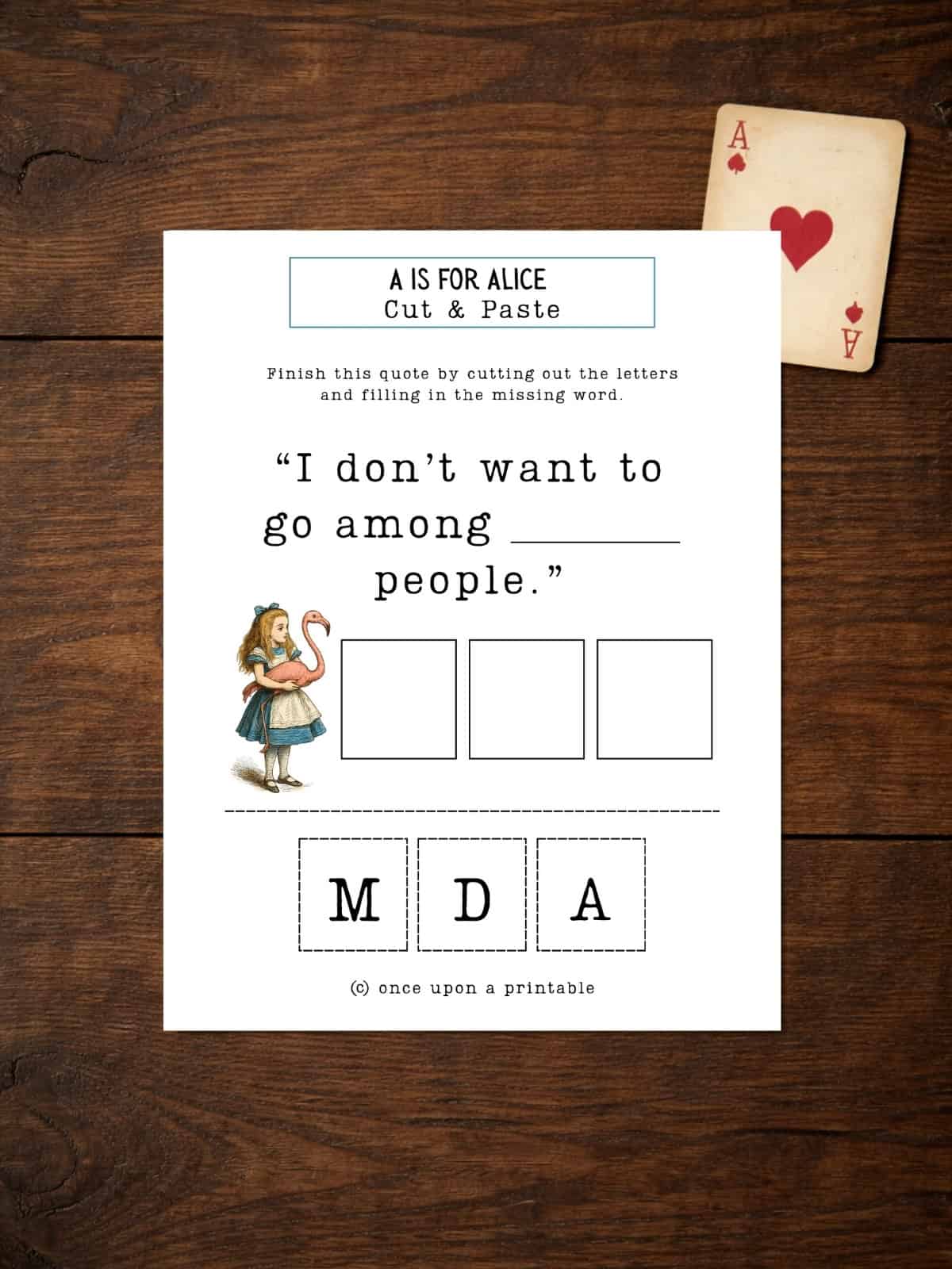 Cut and Paste activity, Alice in Wonderland printables.