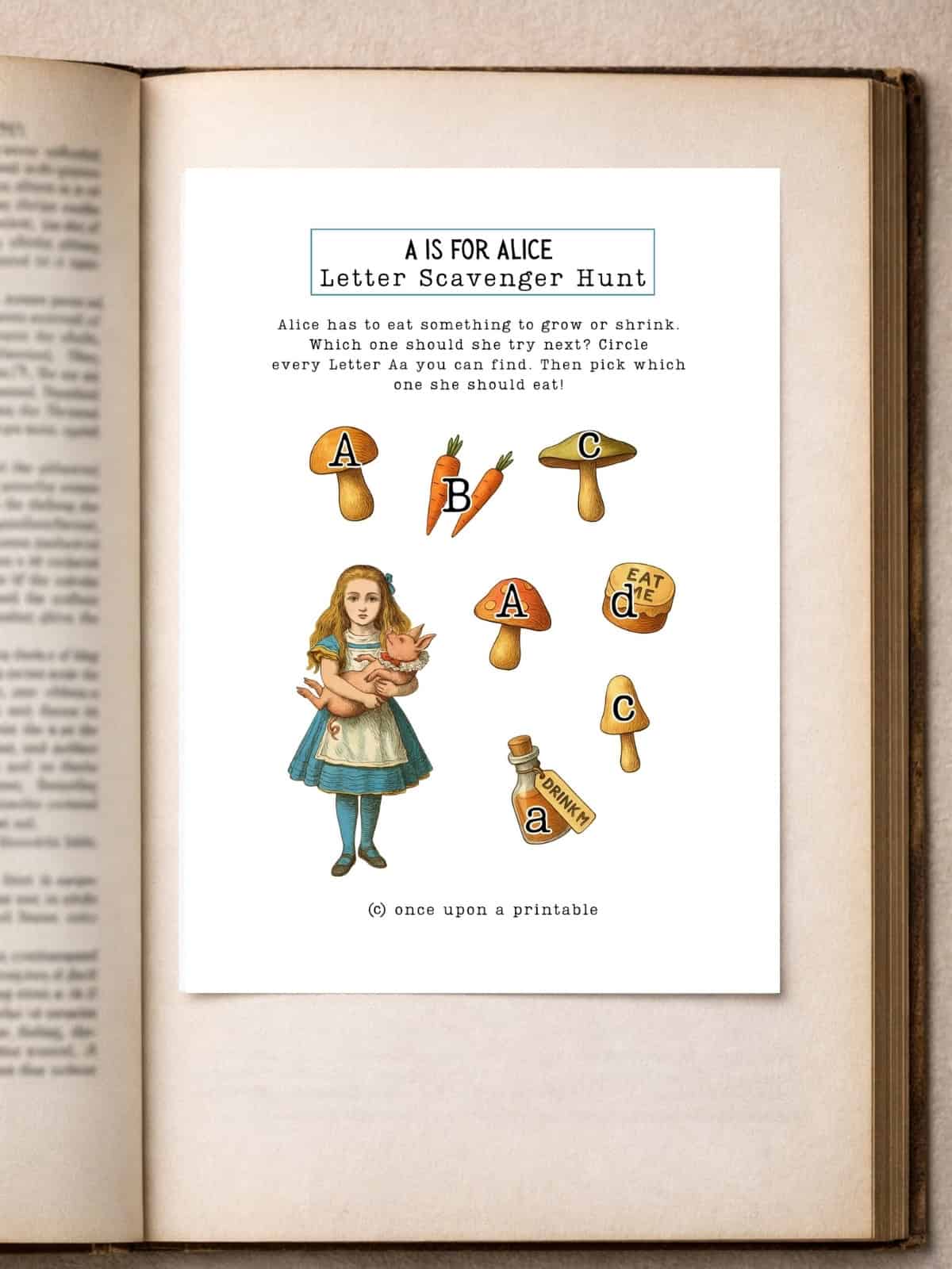 Letter Hunt, Alice in Wonderland printables.