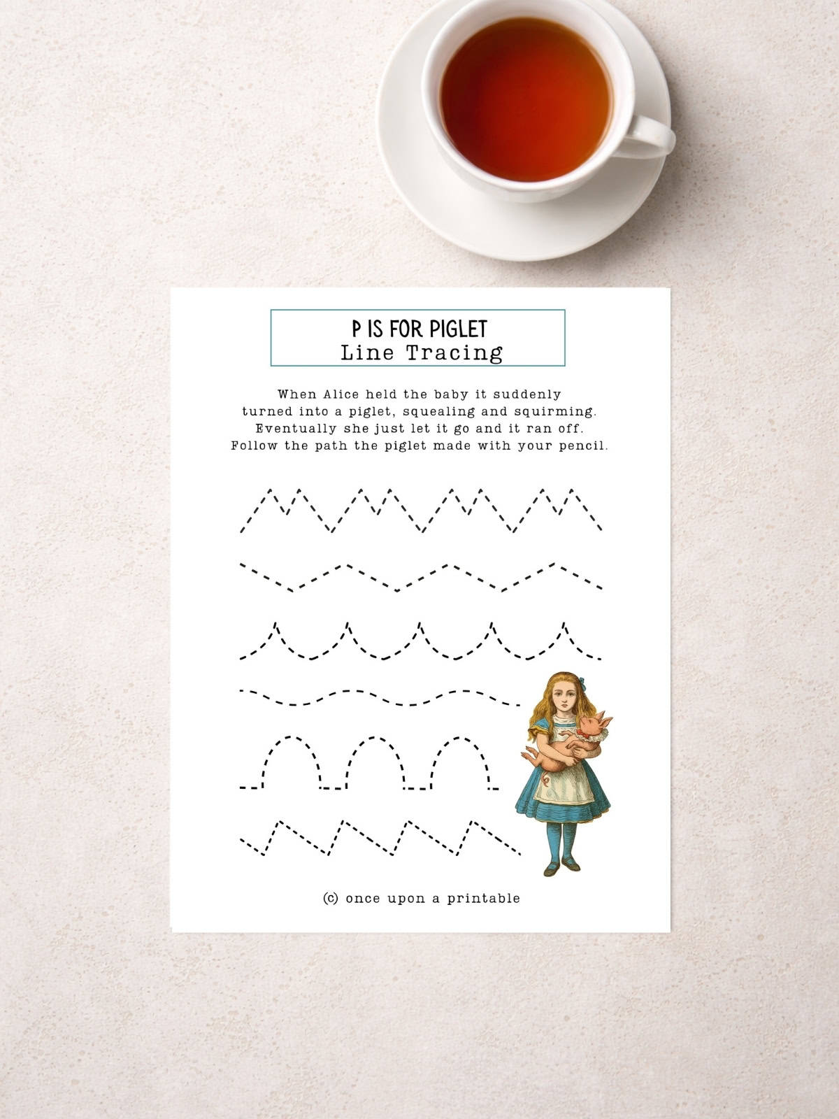 Tracing Alice in Wonderland printables.