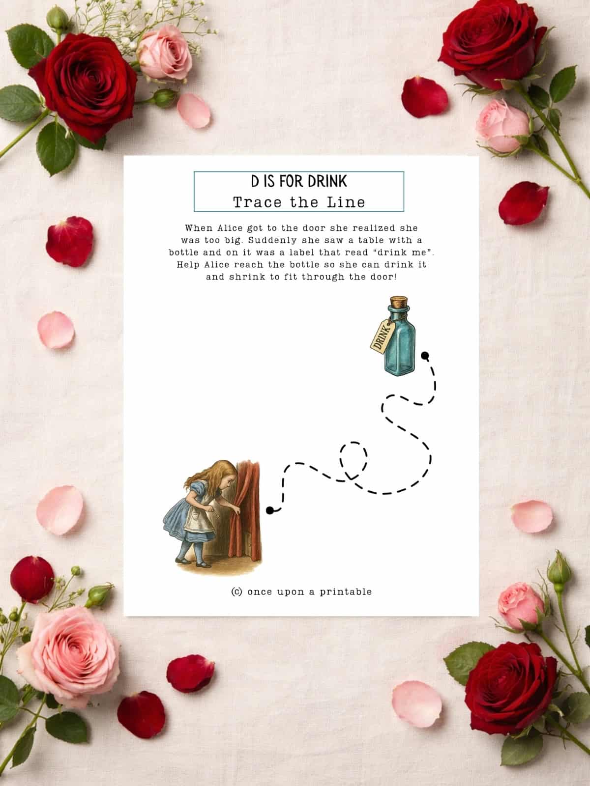 Tracing Alice in Wonderland printables.