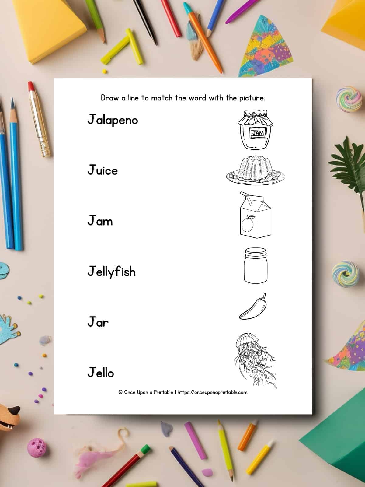 Letter J picture matching. 