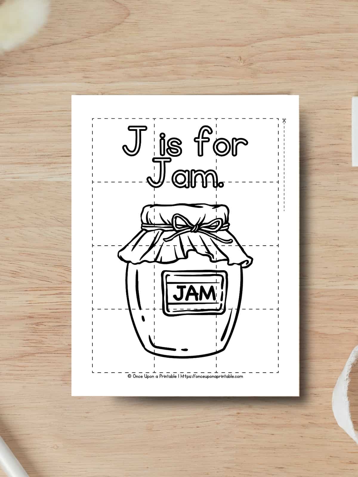 J is for Jam cut and color puzzle. 