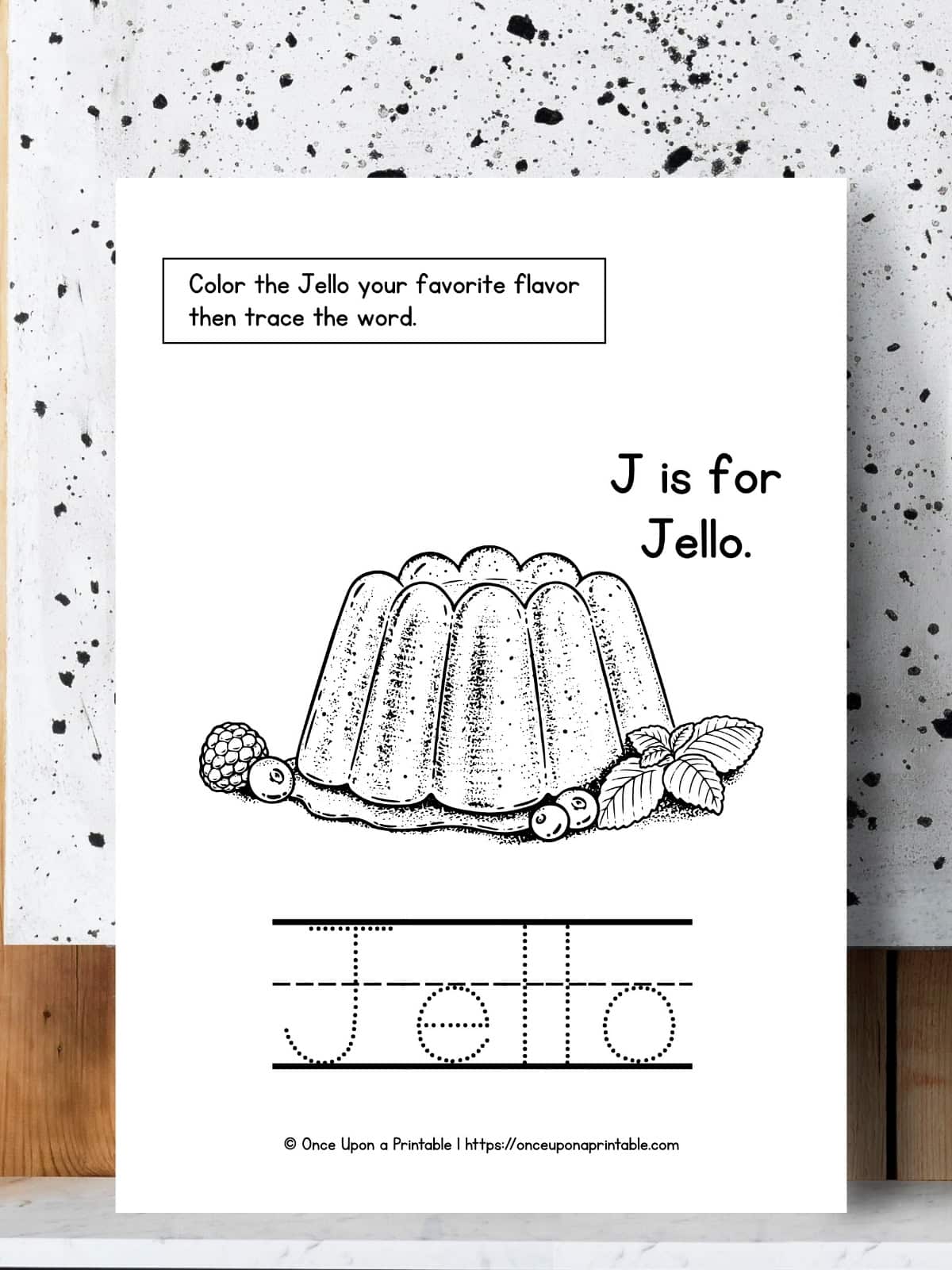 J is for jello word tracing activity page. 