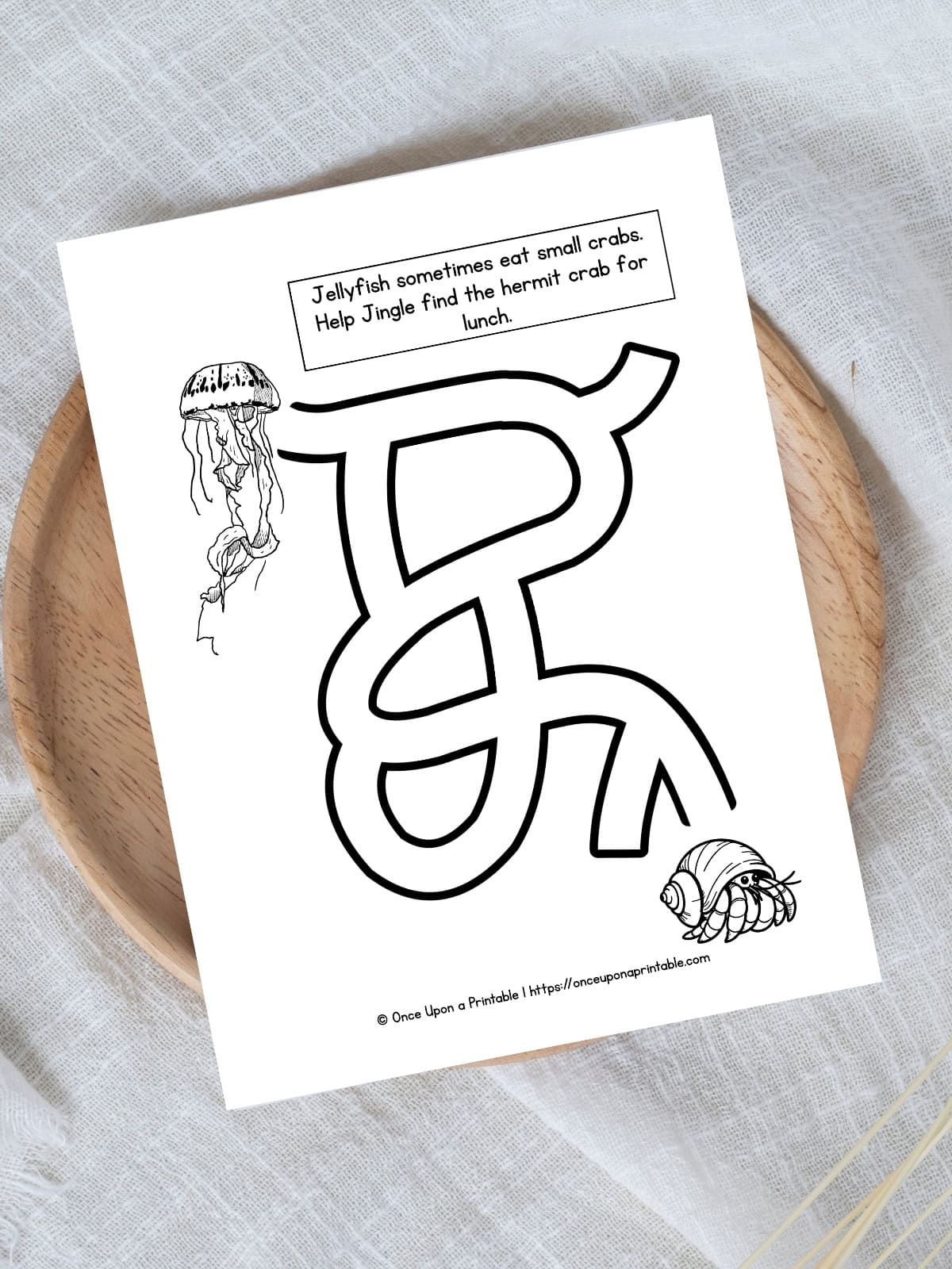 Jellyfish Letter J maze activity sheet. 