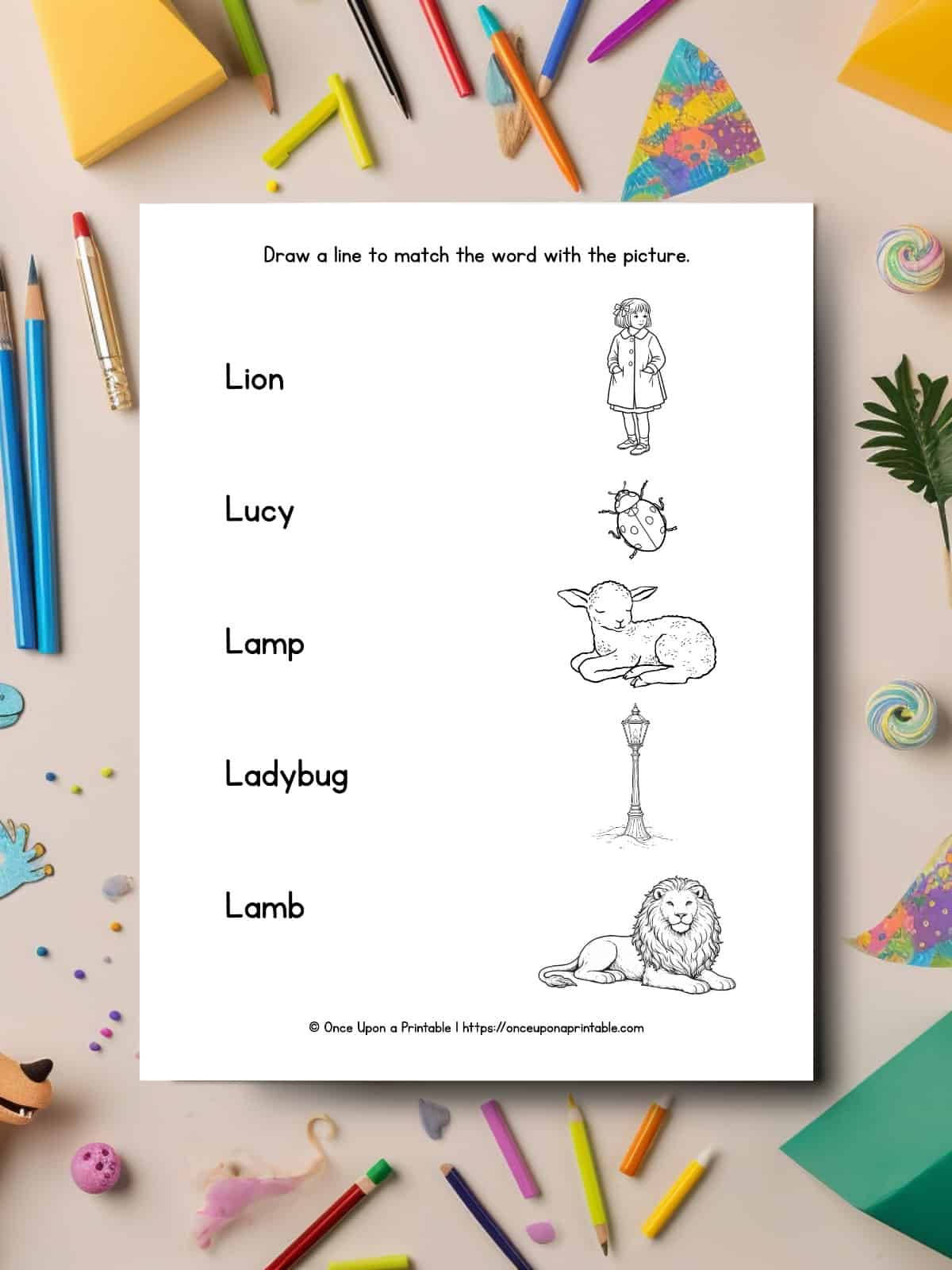 Letter L worksheets, match the picture with the word. 