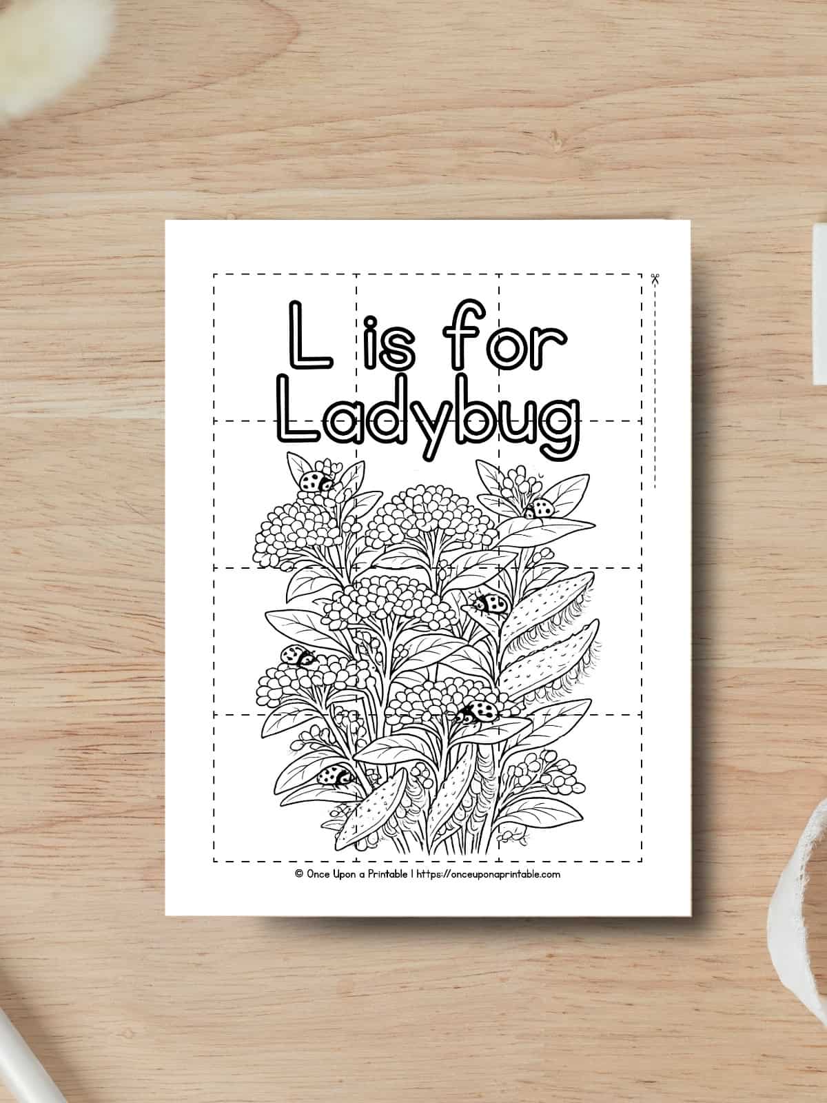 L is for Ladybug coloring puzzle. 