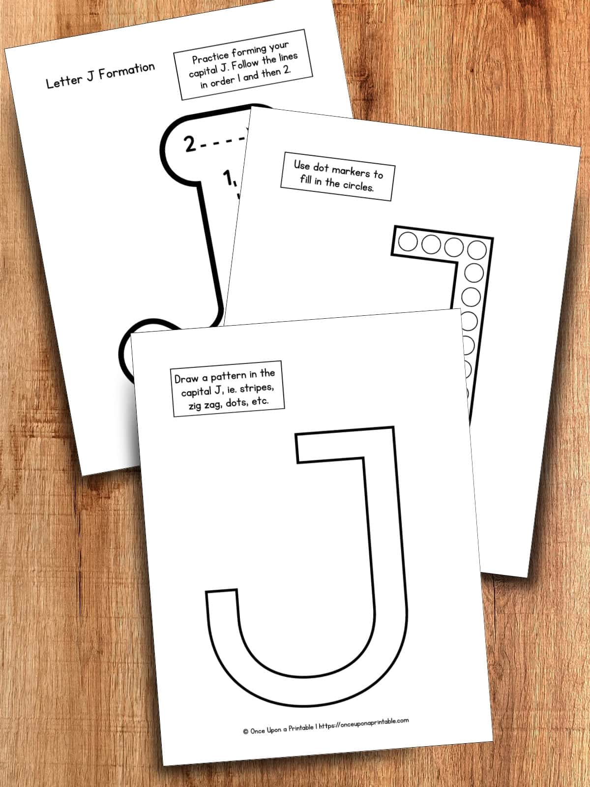 Letter J formation pages for preschool. 