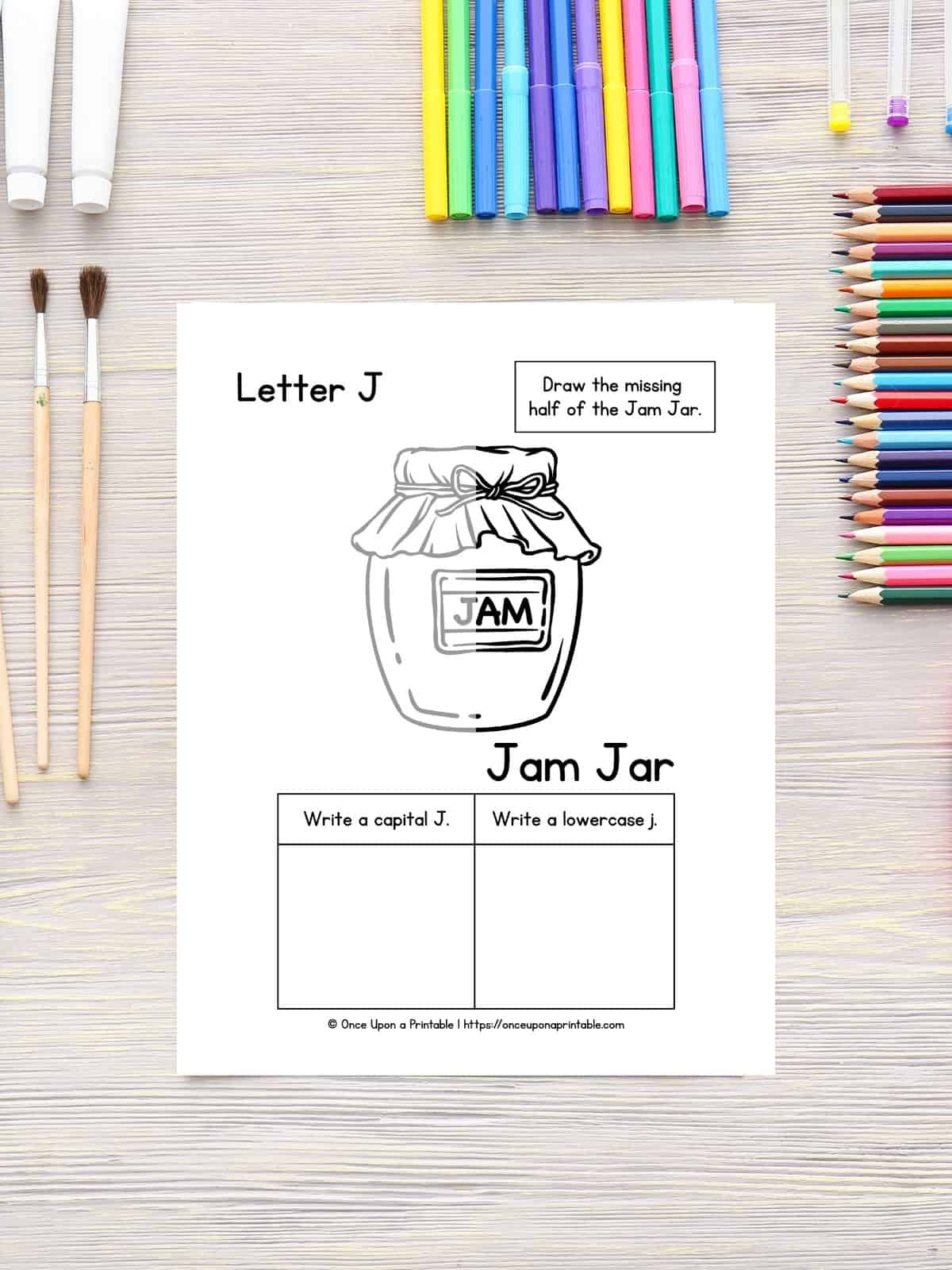 letter J Jame jar finish the drawing activity.