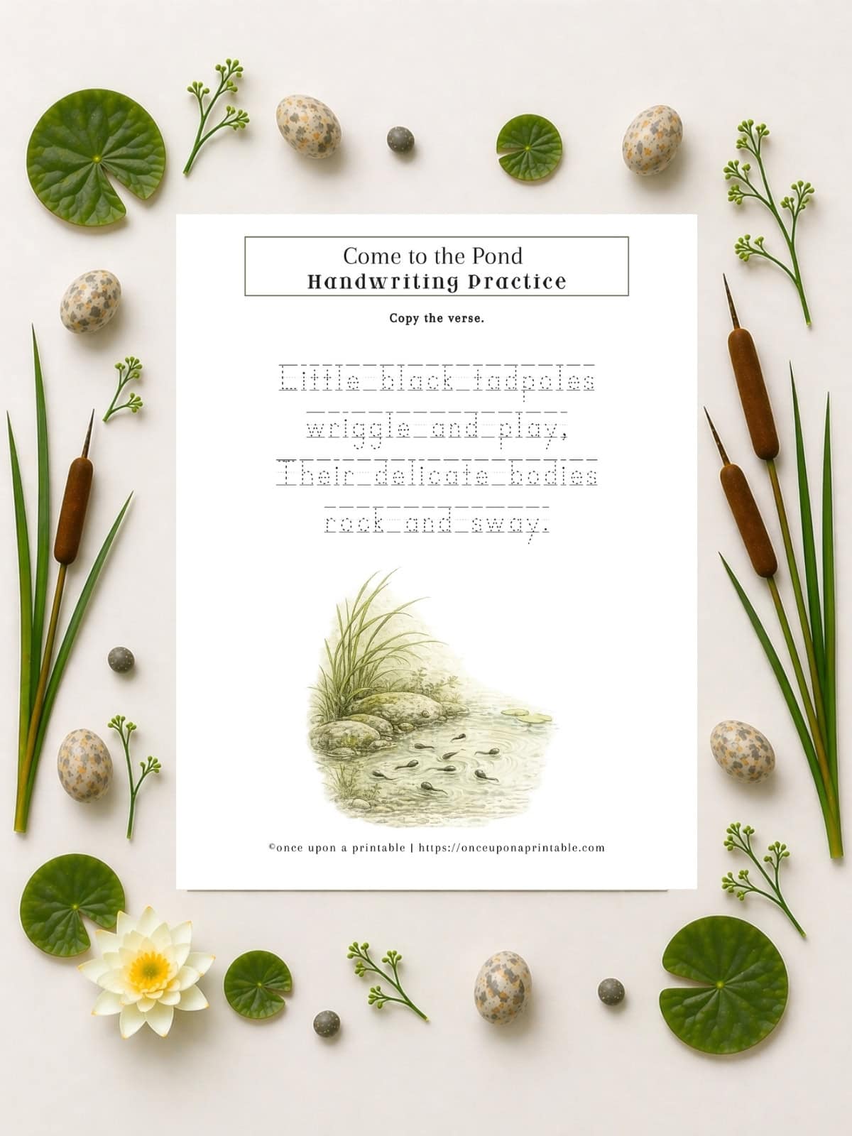 Pond Printables handwriting practice. 