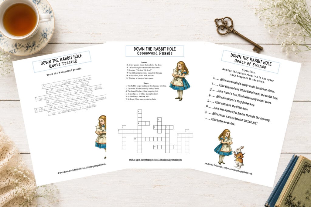 Alice's Adventures in Wonderland storybook guide worksheets.