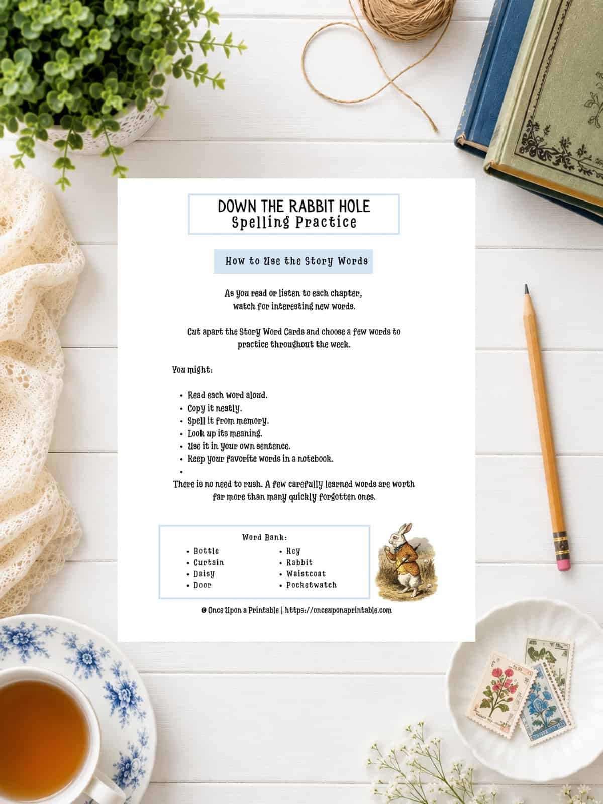 Alice's Adventures in Wonderland storybook guide worksheets.