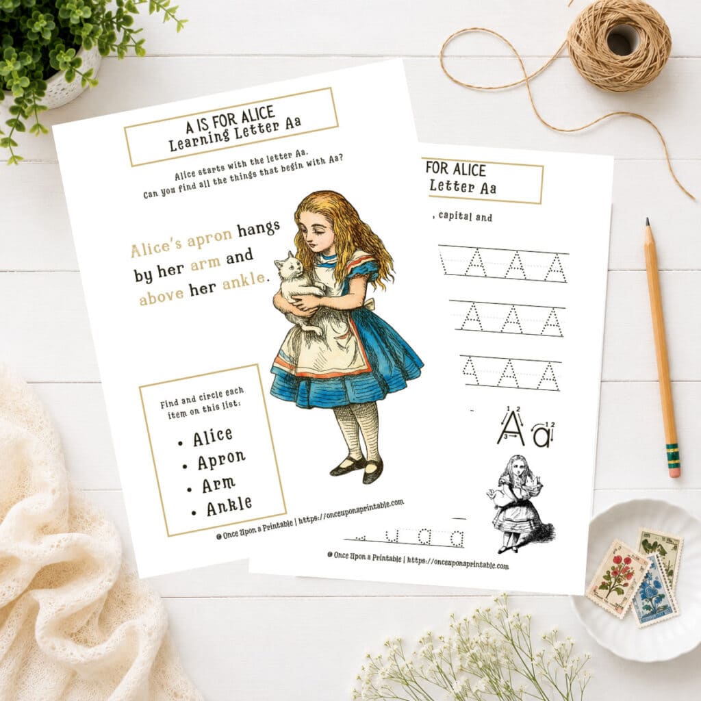 Alice's Adventures in Wonderland storybook guide worksheets.